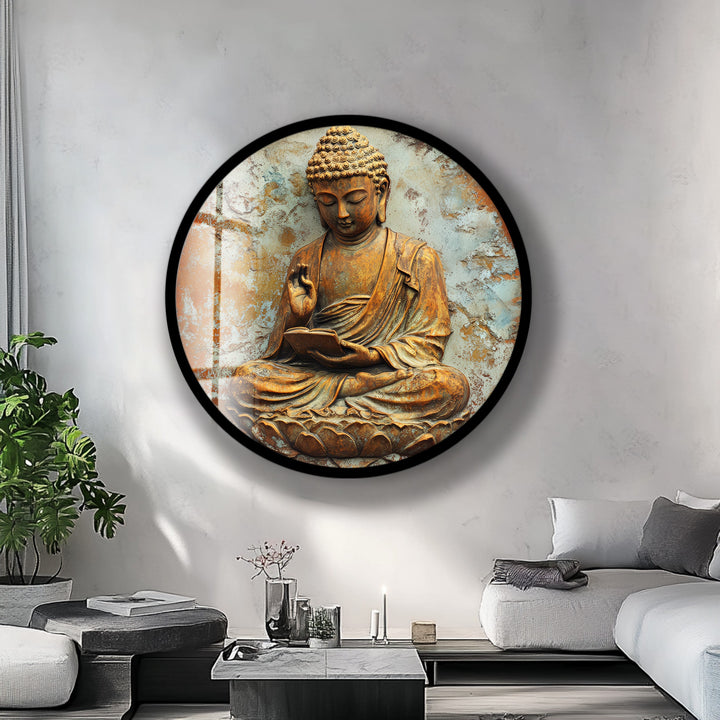 Serene Wisdom Buddha – Round Glass Wall Art