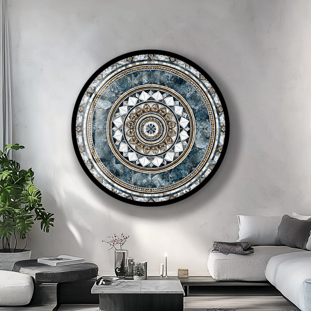Imperial Marble Mandala – Round Glass Wall Art