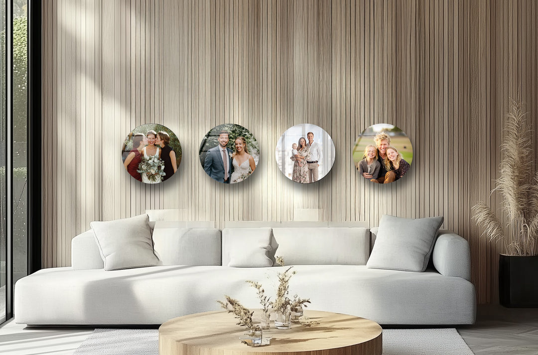 Custom wedding and family photo round glass wall art