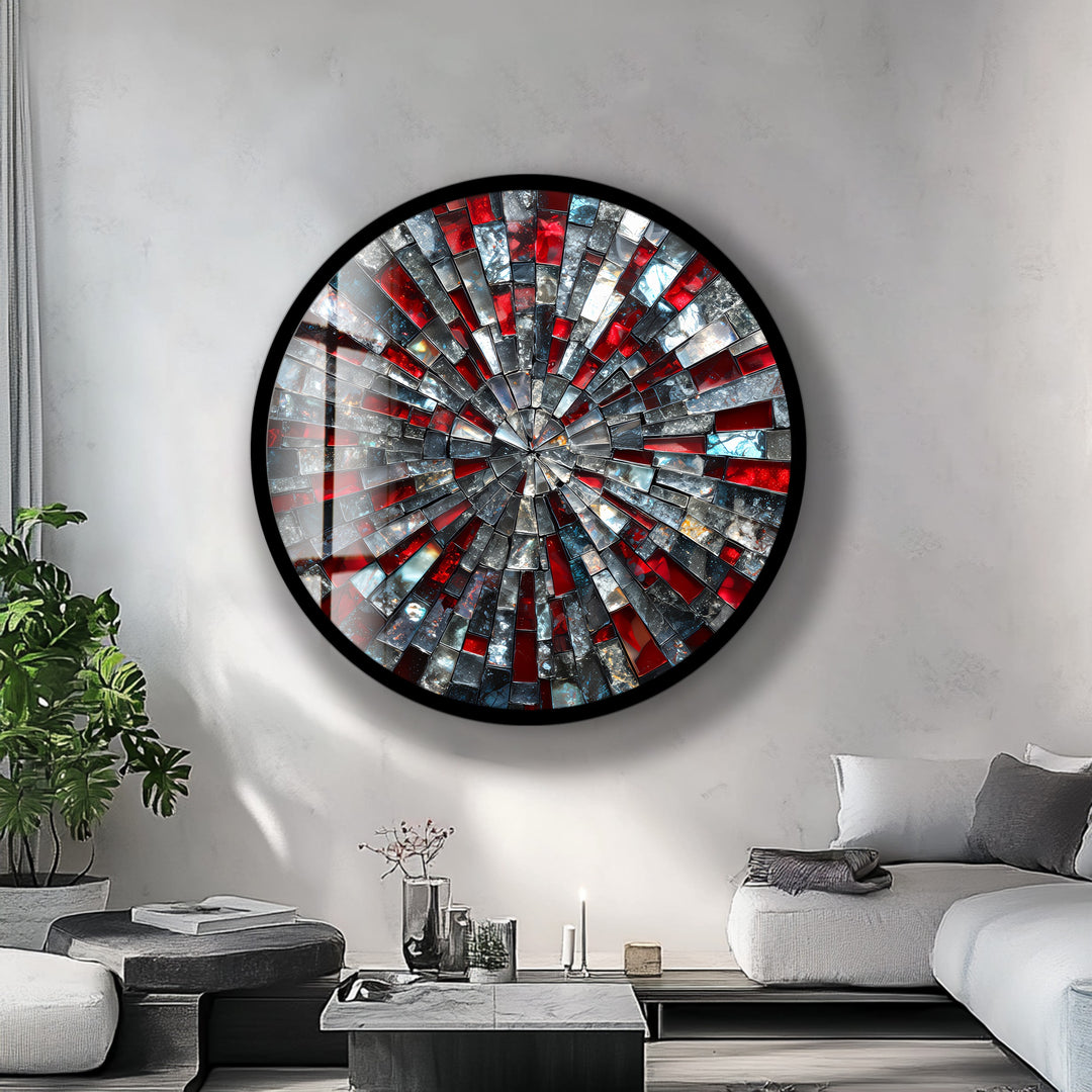 Red and Black – Mosaic Round Glass Wall Art