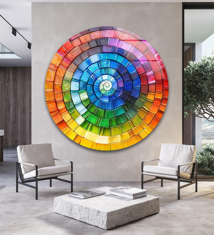 Radiant Spiral Spectrum – Round Glass Wall Art - MyPhotoStation