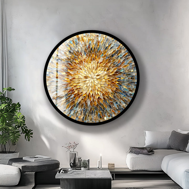 Shimmering Mosaic Petals – Round Glass Wall Art