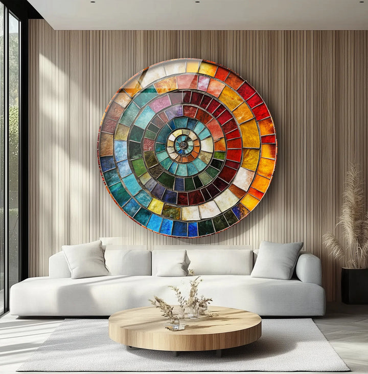Color Wheel Mosaic Round Glass Wall Art - MyPhotoStation