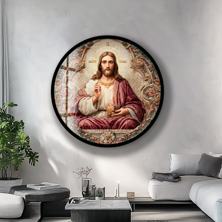 Sacred Heart of Christ – Round Glass Wall Art