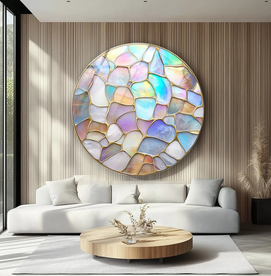 Pastel Glow Mosaic Round Glass Wall Art - MyPhotoStation