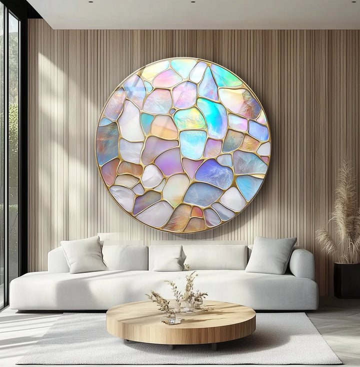 Pastel Glow Mosaic Round Glass Wall Art - MyPhotoStation