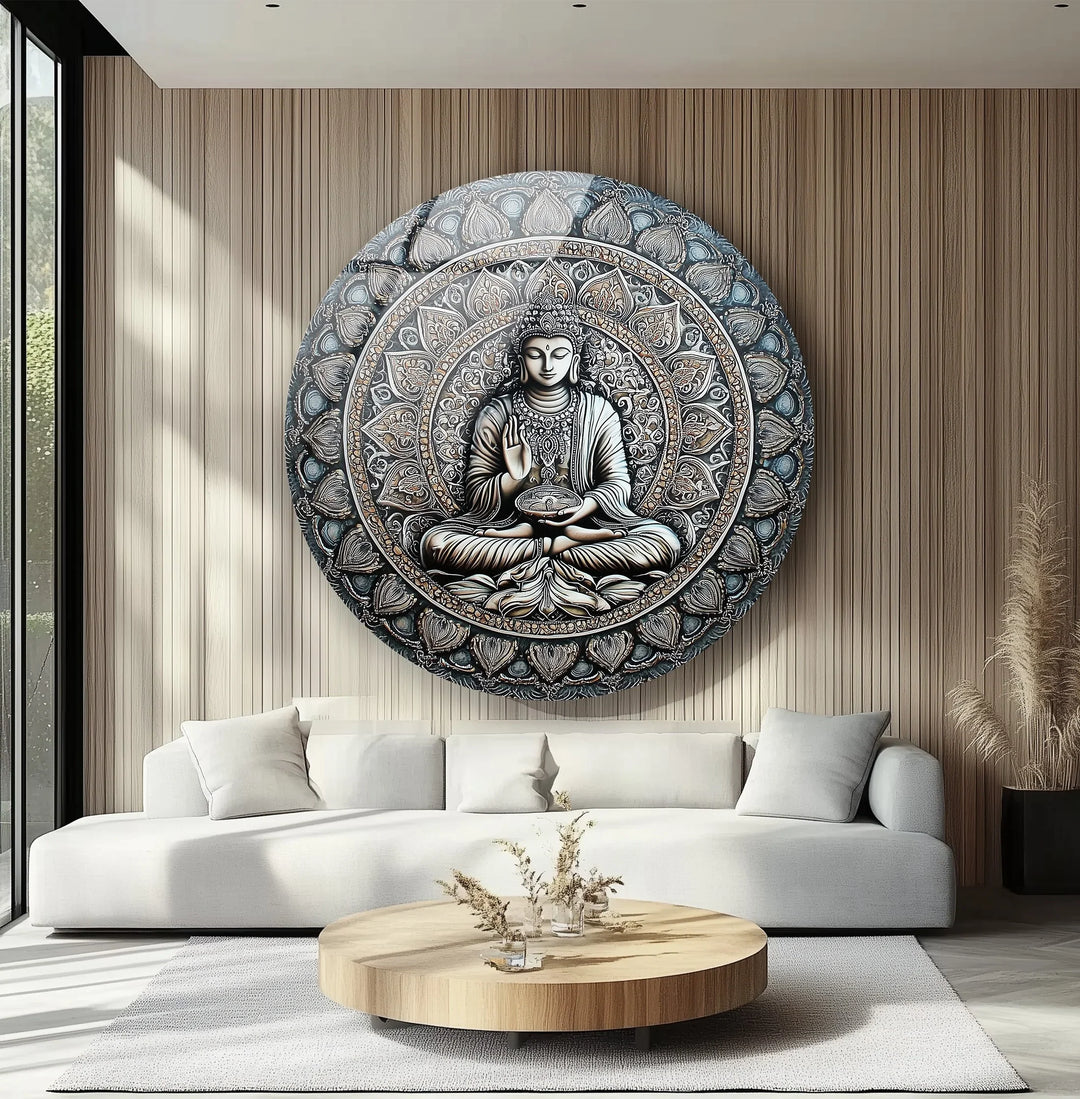 Mandala Buddha Round Glass Wall Art - MyPhotoStation
