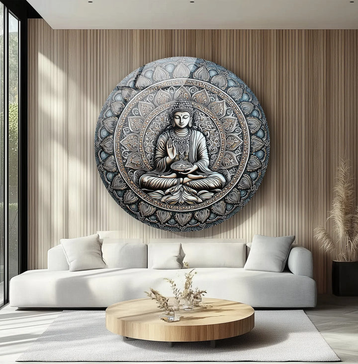 Mandala Buddha Round Glass Wall Art - MyPhotoStation