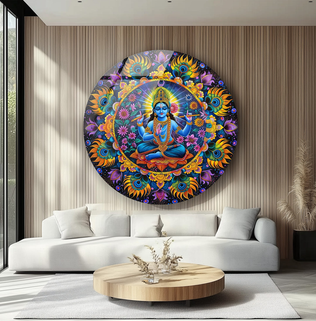Divine Serenity – Vishnu Mandala Round Glass Wall Art