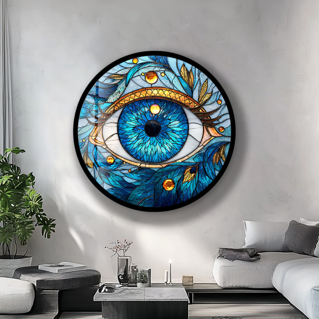 Celestial Eye Radiance – Round Glass Wall Art