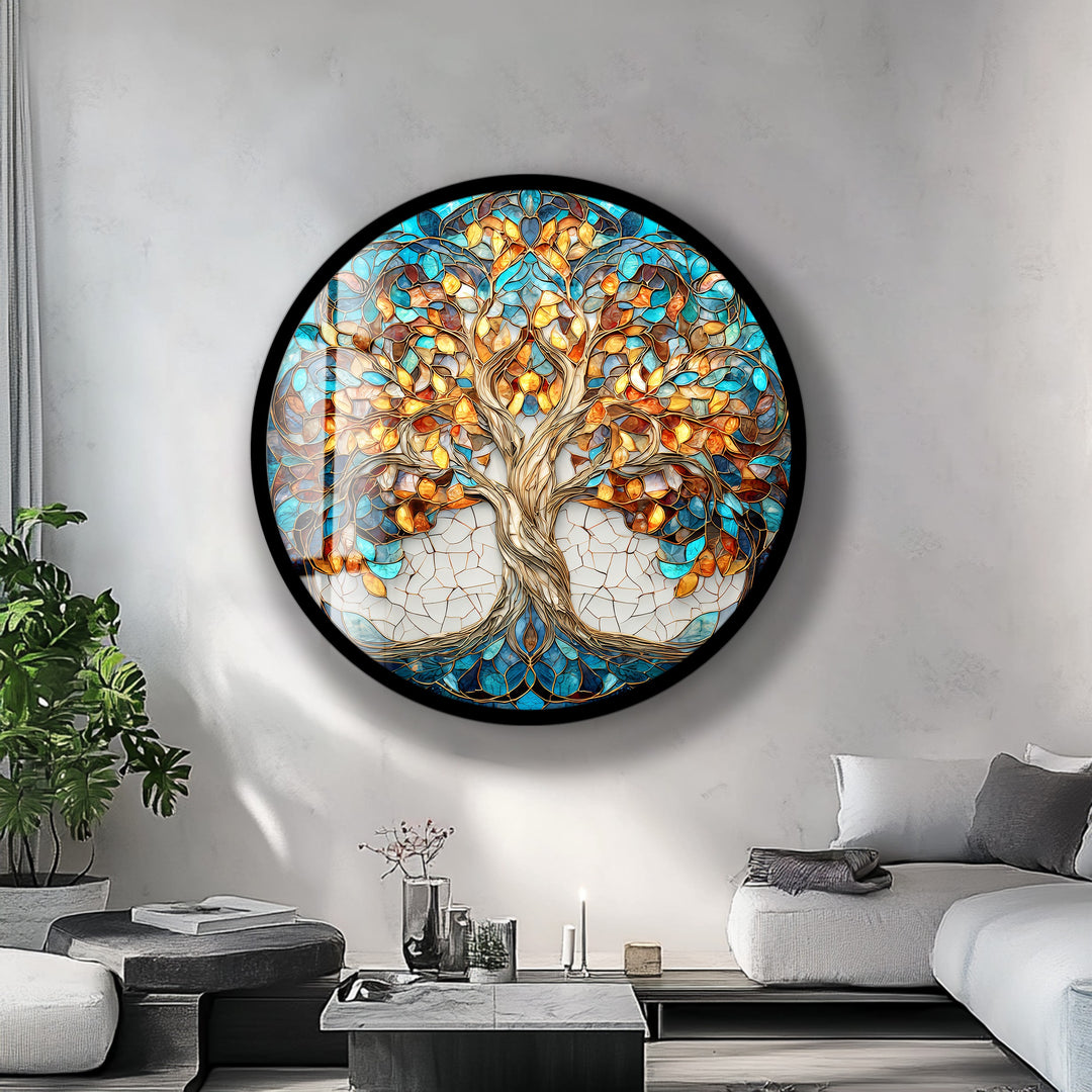 Autumn Radiance Tree – Round Glass Wall Art