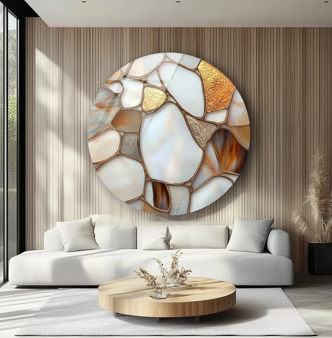 Golden Veins Elegance – Round Glass Wall Art - MyPhotoStation
