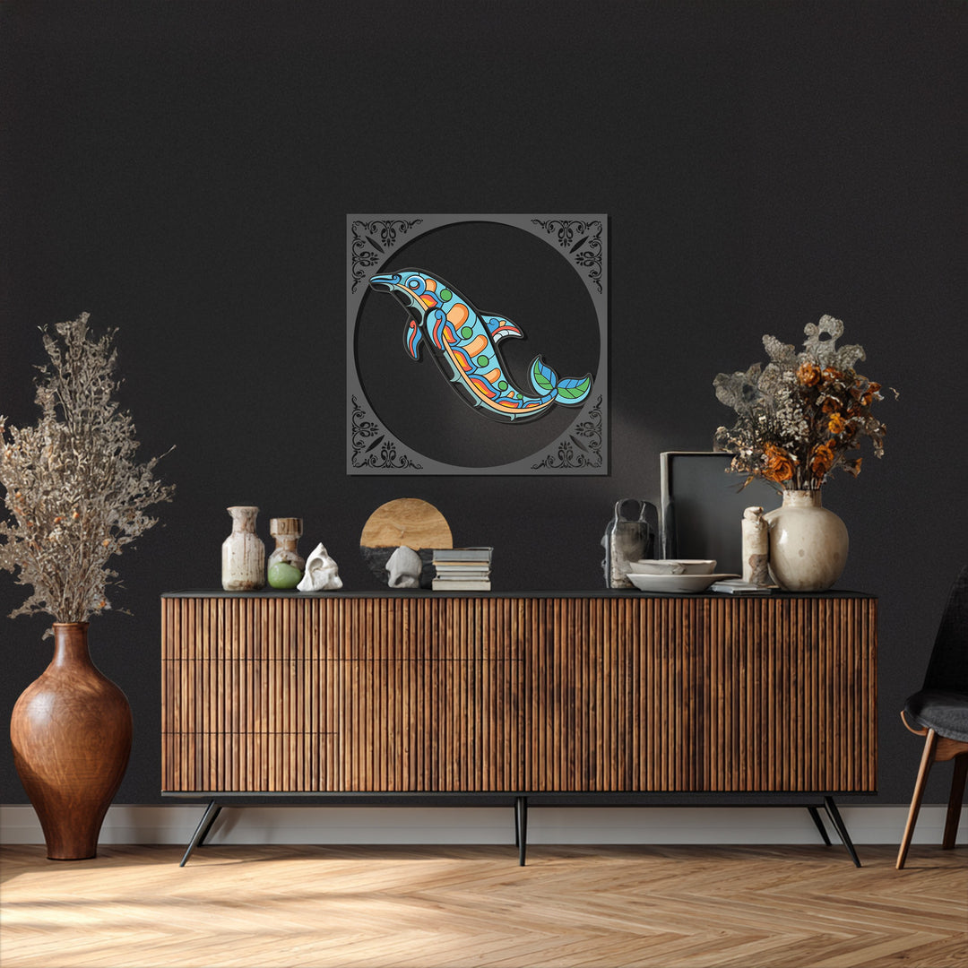 Ocean Spirit Dolphin Metal Wall Art – Colorful Marine-Inspired Home Decor