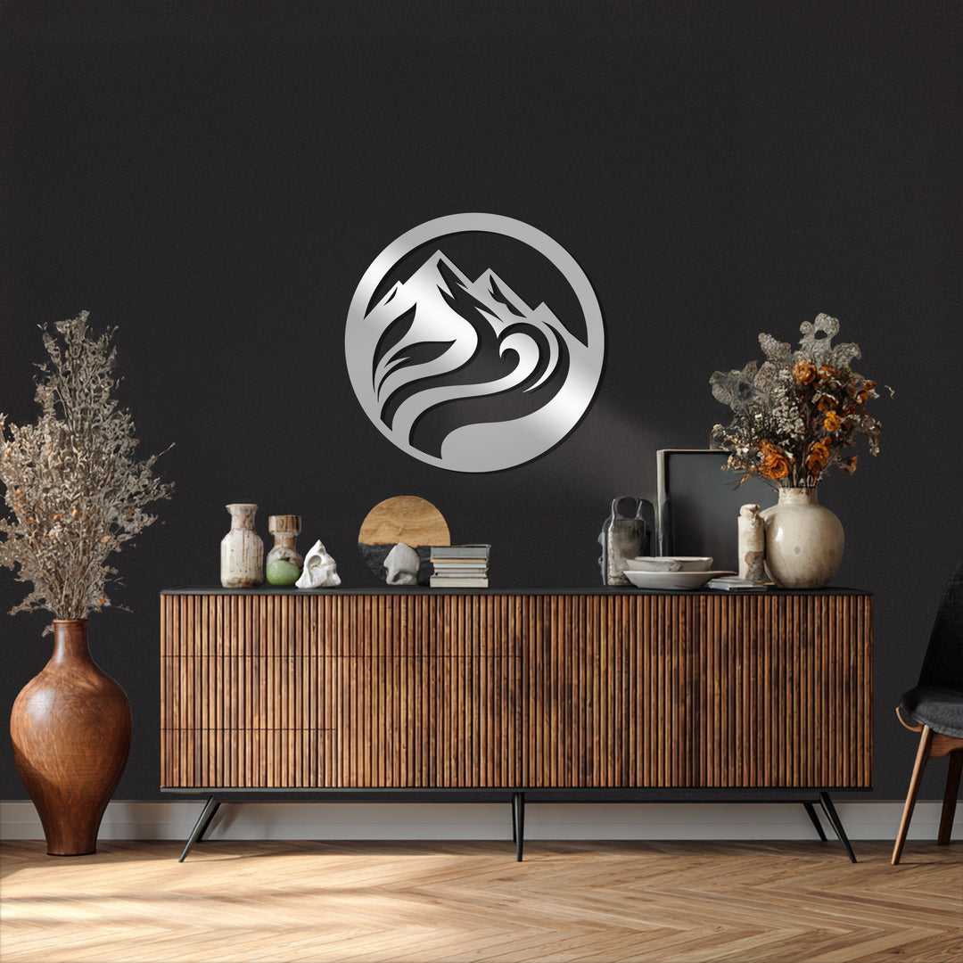 زهرة القمر – القمر وزهرة اللوتس فن جداري معدني