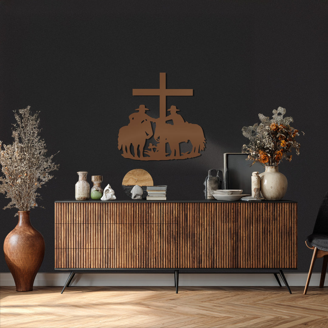 Cowboys and Cross Metal Wall Art – Western Faith-Inspired Home Decor