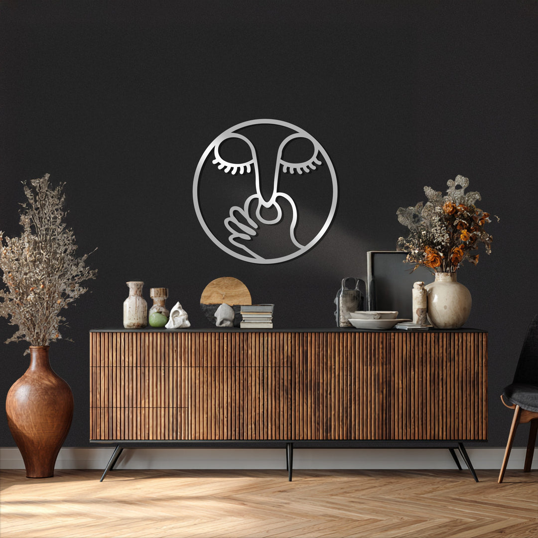Golden Silence Face – Abstract Modern Metal Wall Art