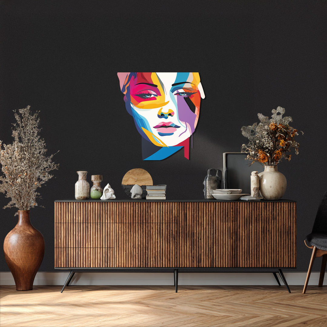 Colorful Abstract Woman Face Metal Wall Art – Modern Pop Art Home Decor