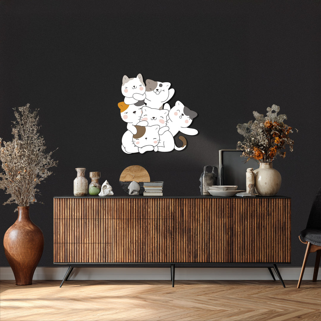 Playful Cat Stack Metal Wall Art – Cute Minimalist Cat Decor