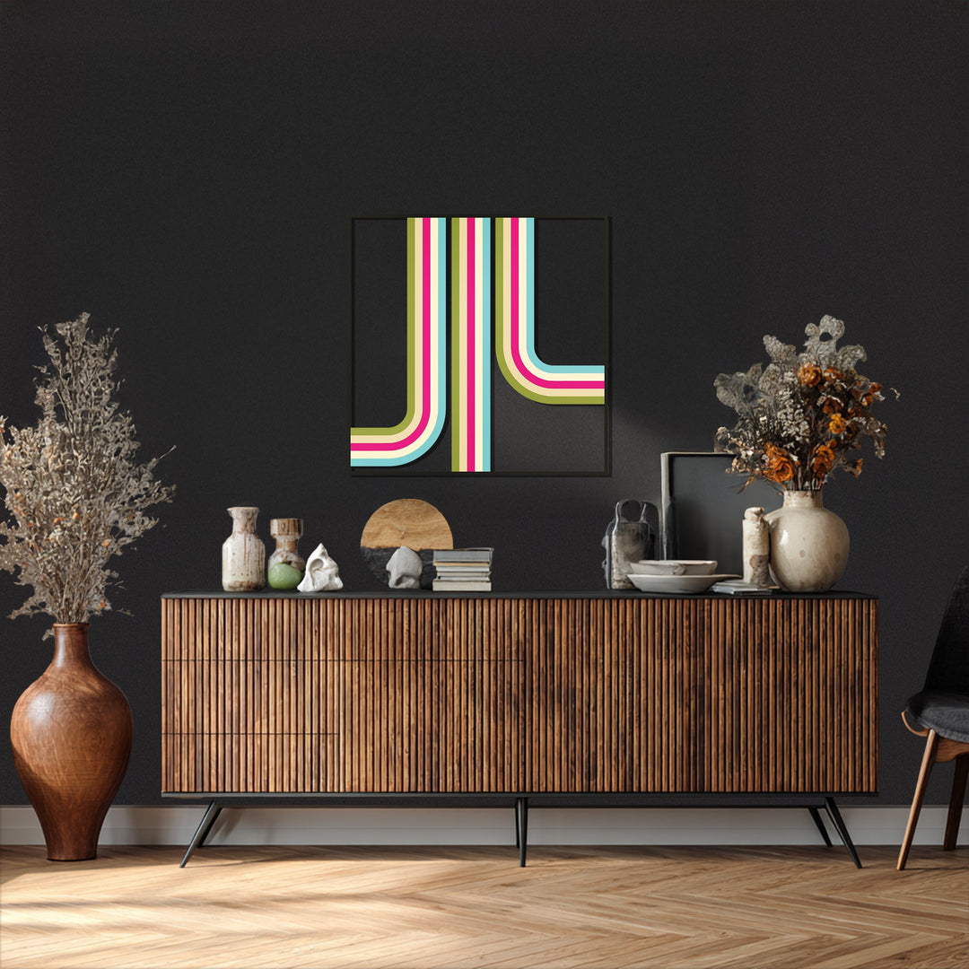 Retro Lines Metal Wall Art – Colorful Geometric Modern Home Decor