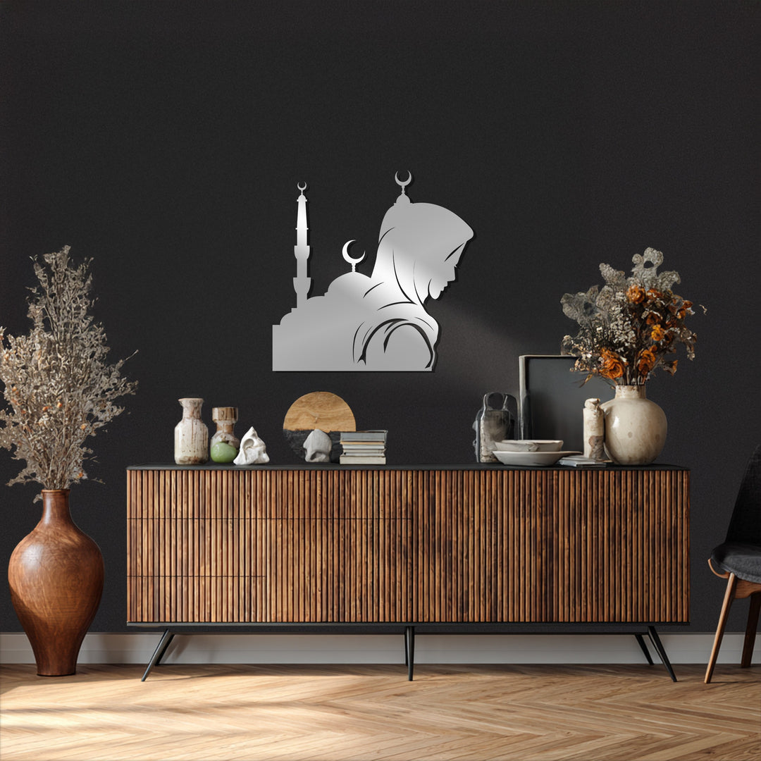 Islamic metal wall art with mosque