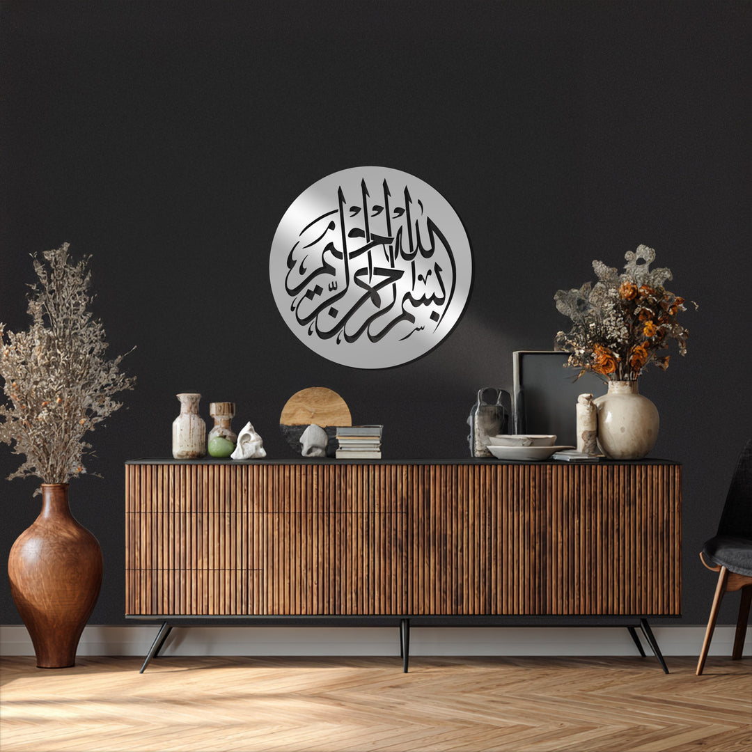 زهرة القمر – القمر وزهرة اللوتس فن جداري معدني