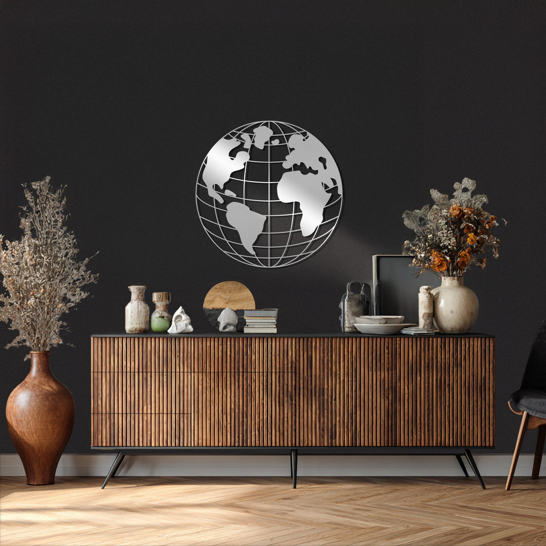 World map globe metal wall decor