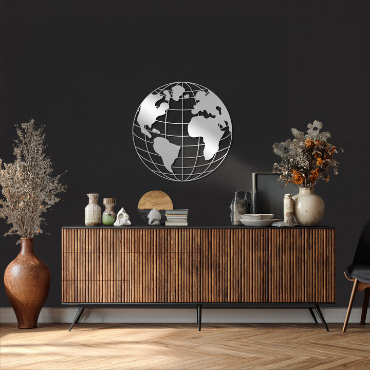 World map globe metal wall decor