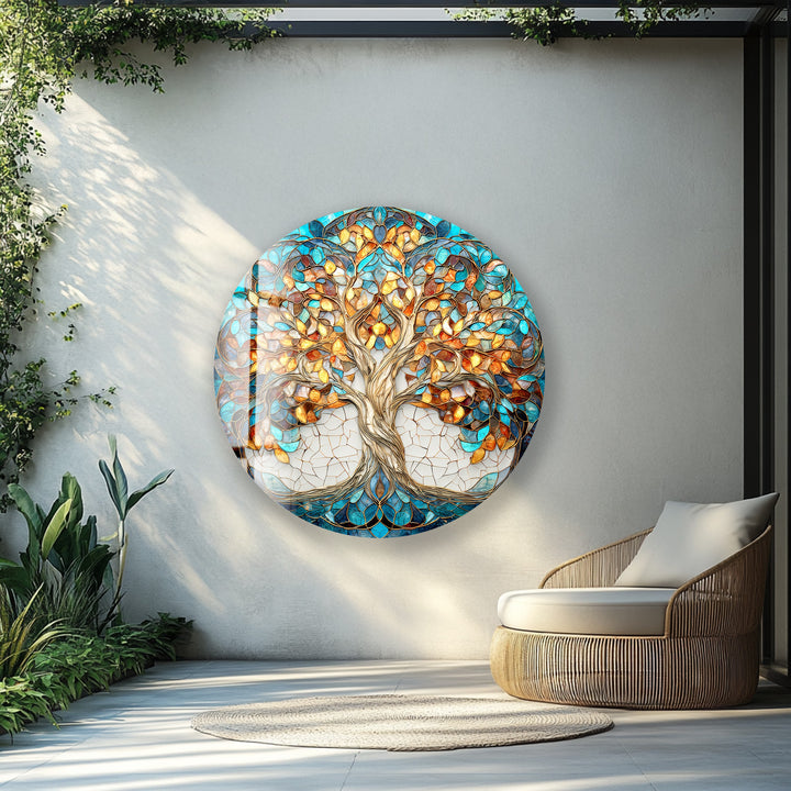 Autumn Radiance Tree – Round Glass Wall Art