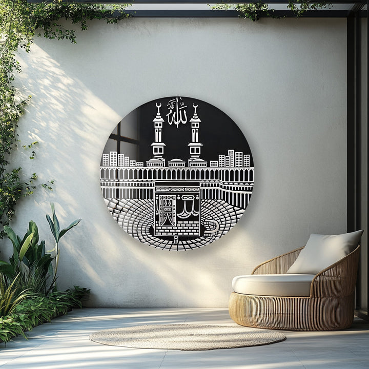 Sacred Kaaba Illustration – Mecca Round Glass Wall Art