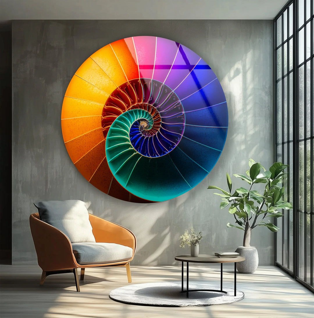 Cosmic Spiral Shell Design – Round Glass Wall Art - MyPhotoStation