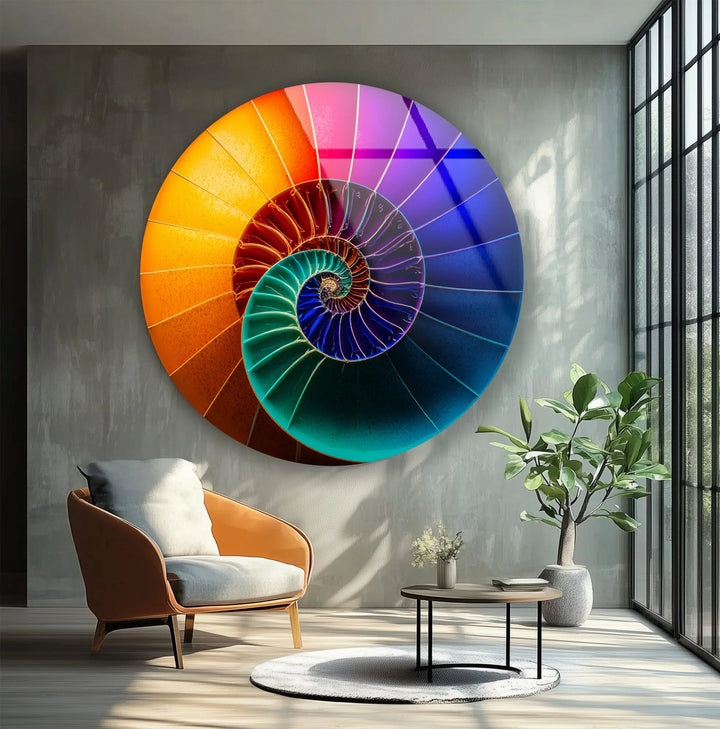 Cosmic Spiral Shell Design – Round Glass Wall Art - MyPhotoStation