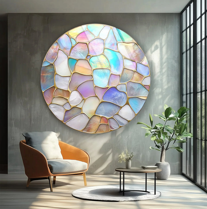 Pastel Glow Mosaic Round Glass Wall Art - MyPhotoStation