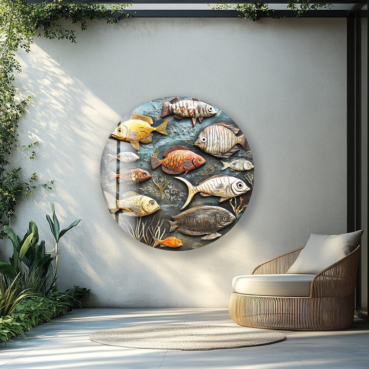 Ocean Harmony Mosaic – Round Glass Wall Art