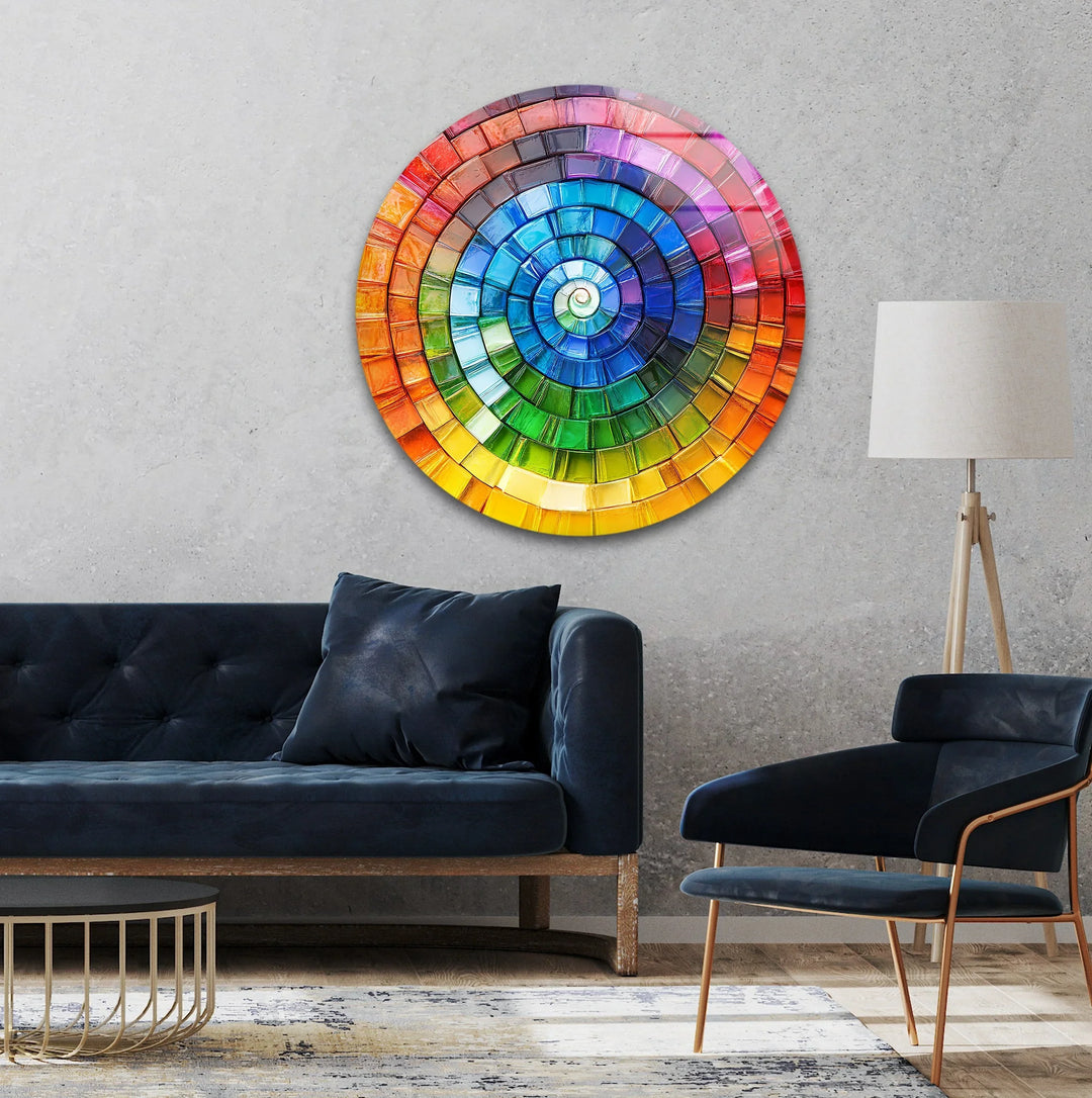 Radiant Spiral Spectrum – Round Glass Wall Art - MyPhotoStation