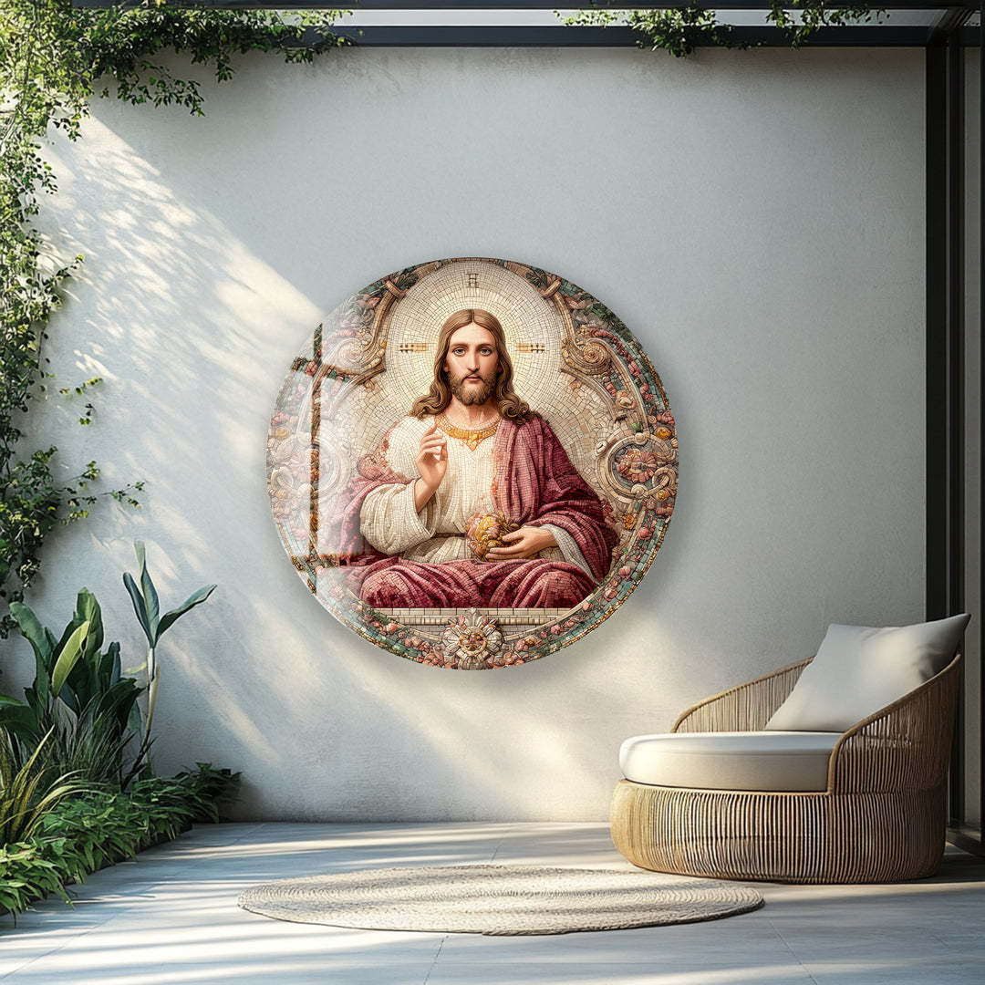 Sacred Heart of Christ – Round Glass Wall Art