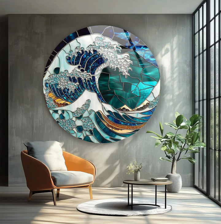 Crystal Wave Mosaic Round Glass Wall Art - MyPhotoStation