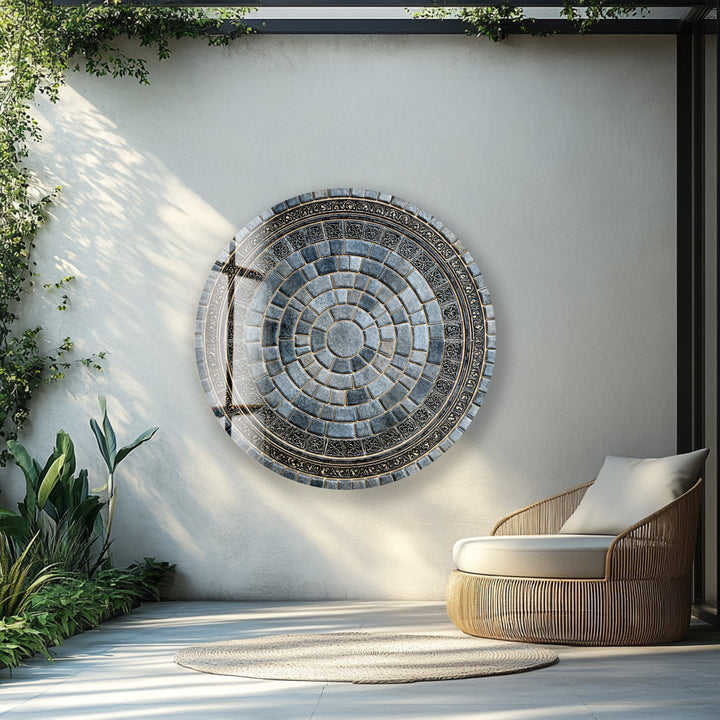 Regal Stone Mandala – Round Glass Wall Art