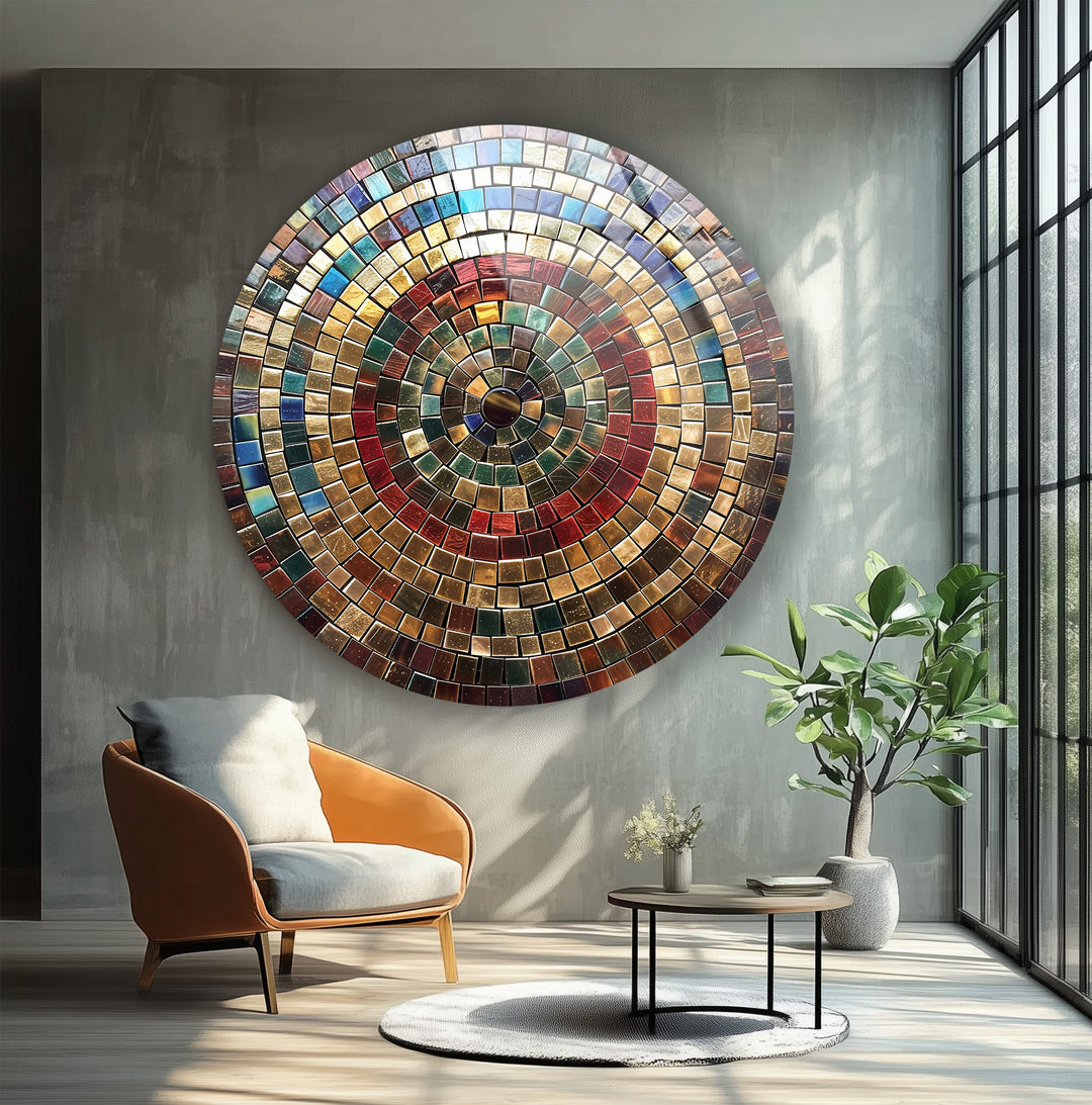 Eternal Spectrum – Multicolor Mosaic Round Glass Wall Art