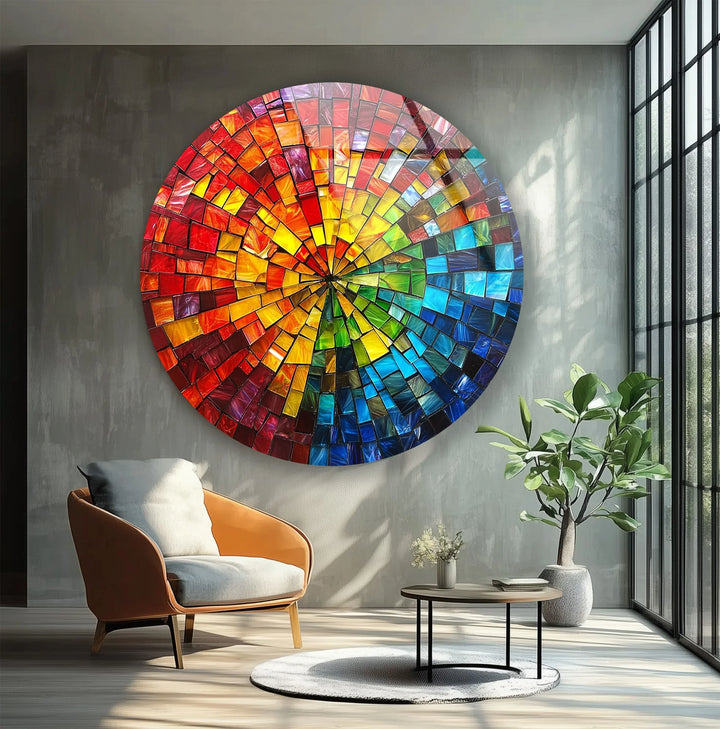 Solar Prism Mosaic Round Glass Wall Art - MyPhotoStation