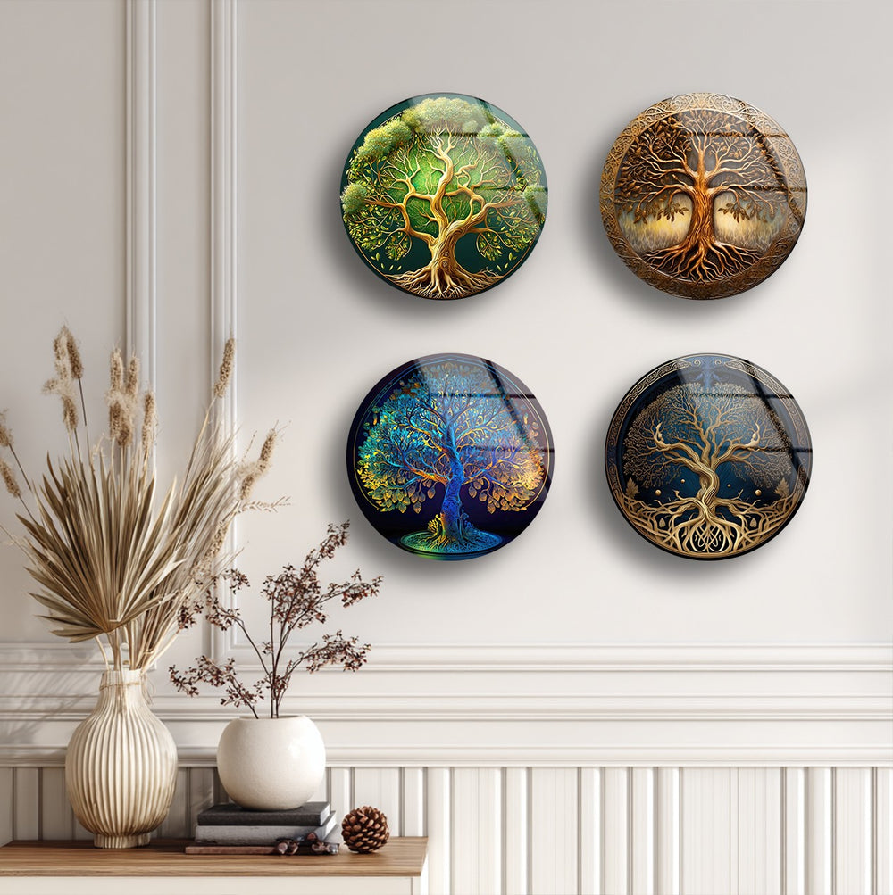 Nature-inspired circular glass wall décor