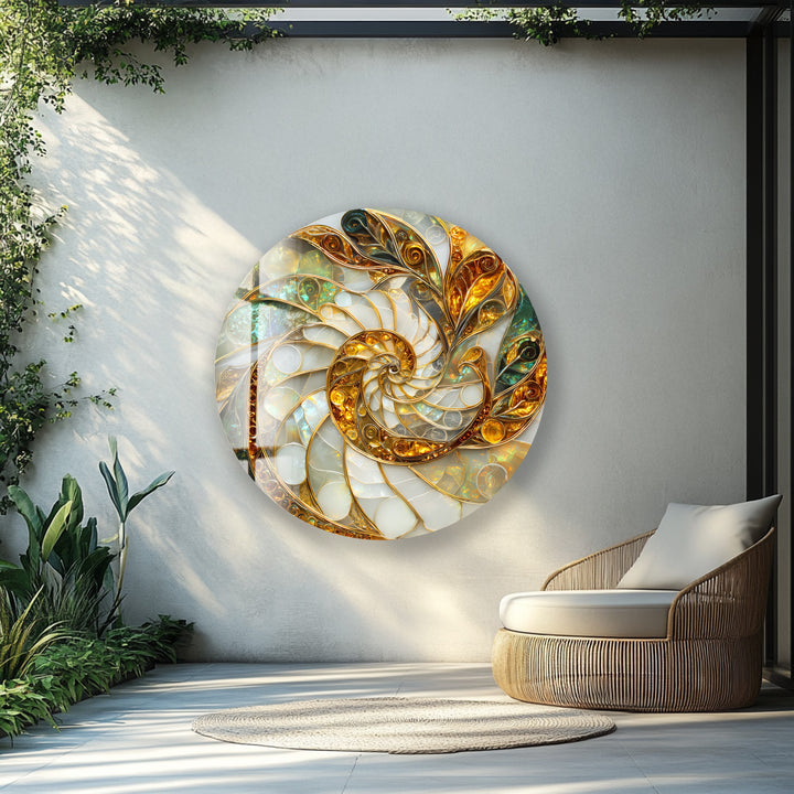 Golden Spiral Energy – Round Glass Wall Art