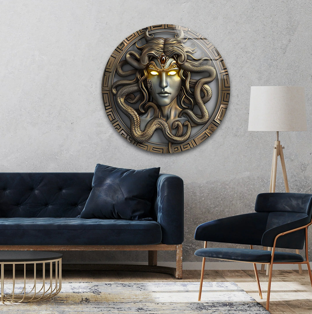 Gorgon’s Gaze – Medusa-Inspired Round Glass Wall Art - MyPhotoStation