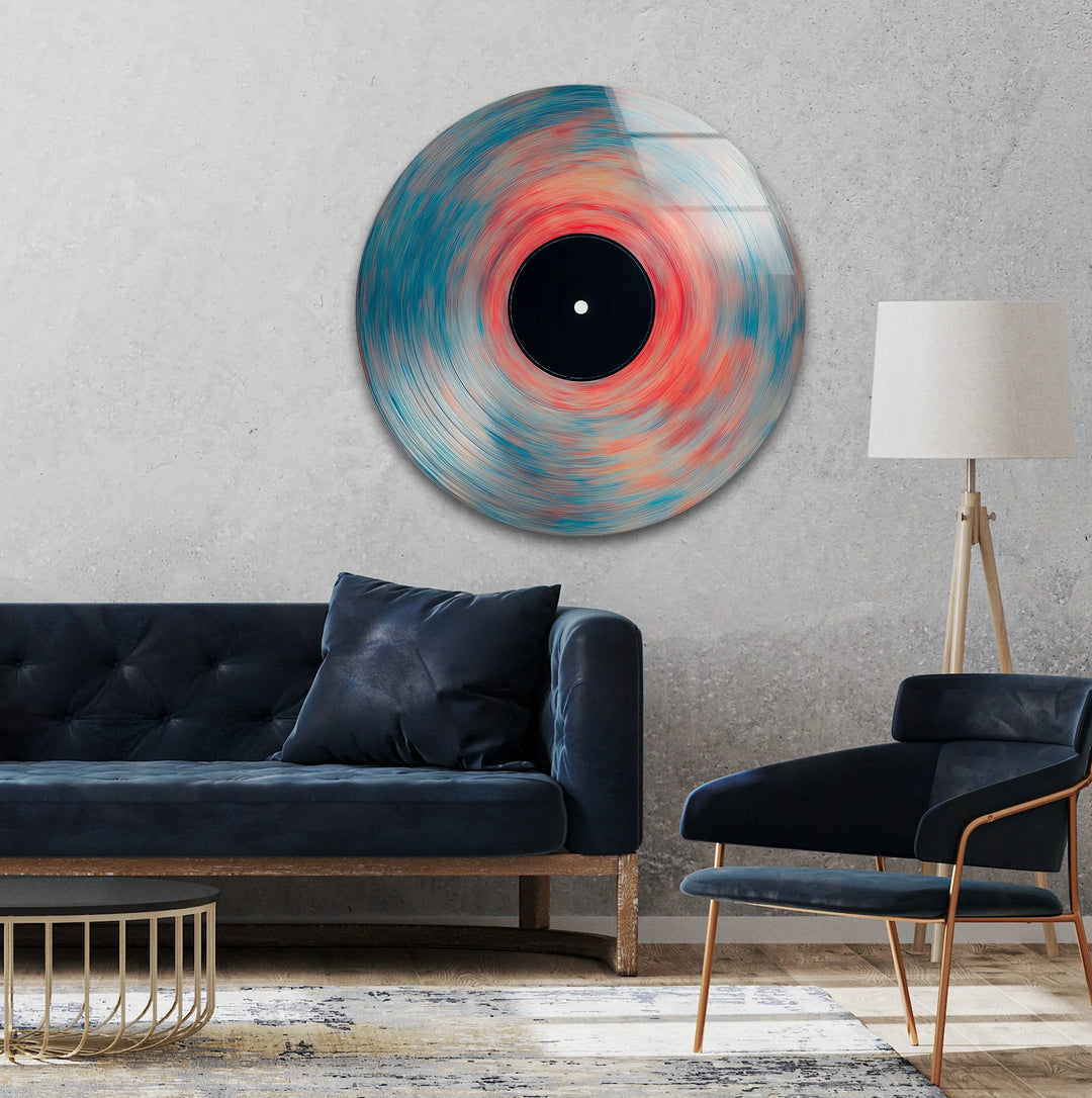 Vinyl-Inspired Abstract Swirl – Round Glass Wall Art - MyPhotoStation