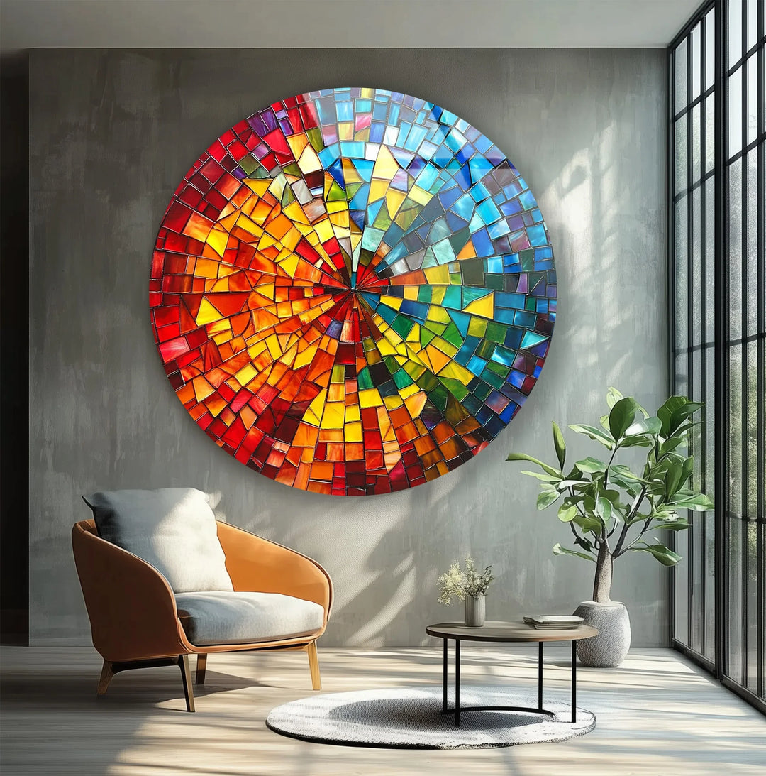 Rainbow Burst Mosaic Round Glass Wall Art - MyPhotoStation