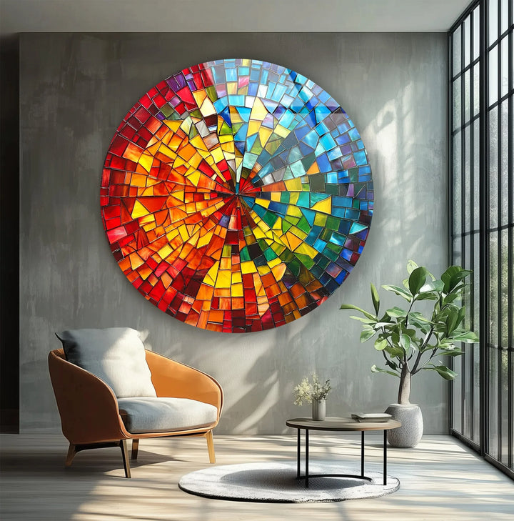 Rainbow Burst Mosaic Round Glass Wall Art - MyPhotoStation