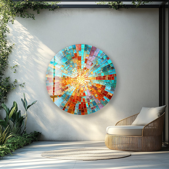 Solar Spectrum Burst – Round Glass Wall Art