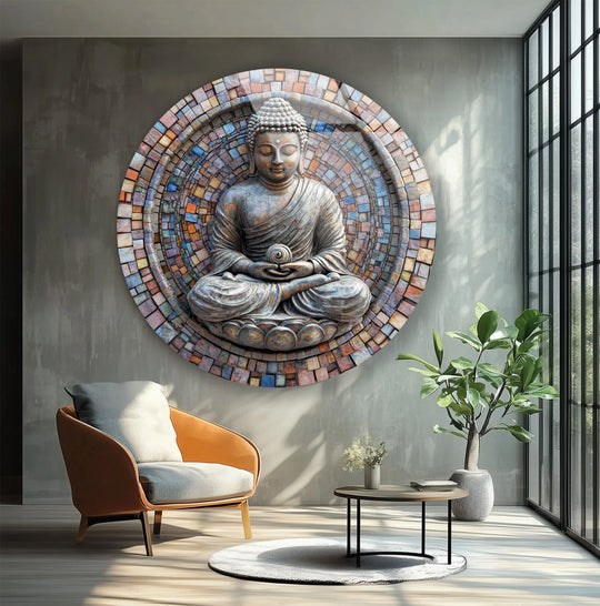 Zen Enlightenment – Buddha Mosaic Round Glass Wall Art - MyPhotoStation