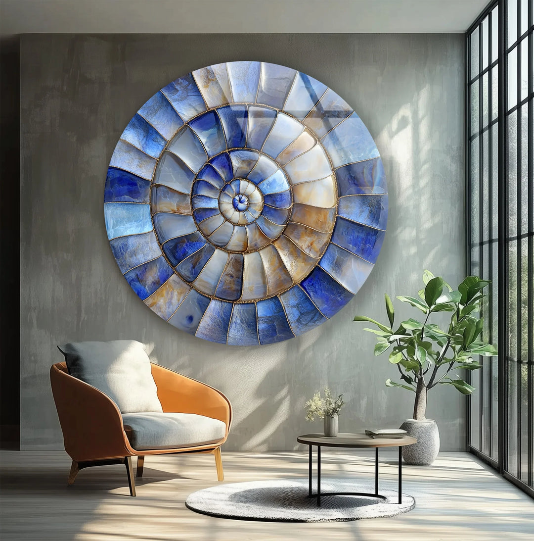 Coastal Blue & Sand Round Glass Wall Art - MyPhotoStation