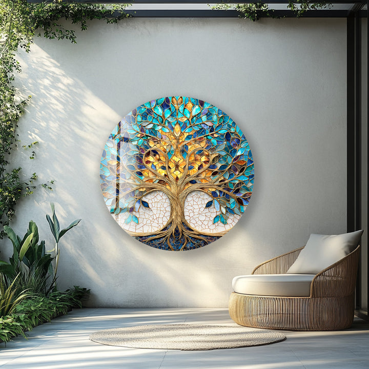 Luminous Harmony Tree – Round Glass Wall Art