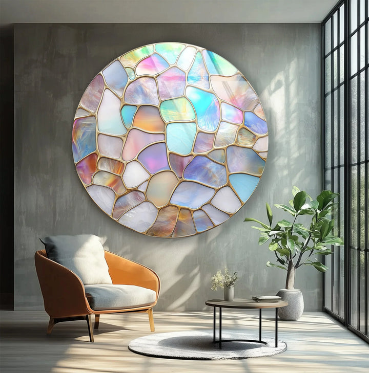 Iridescent Pastel Mosaic Round Glass Wall Art - MyPhotoStation